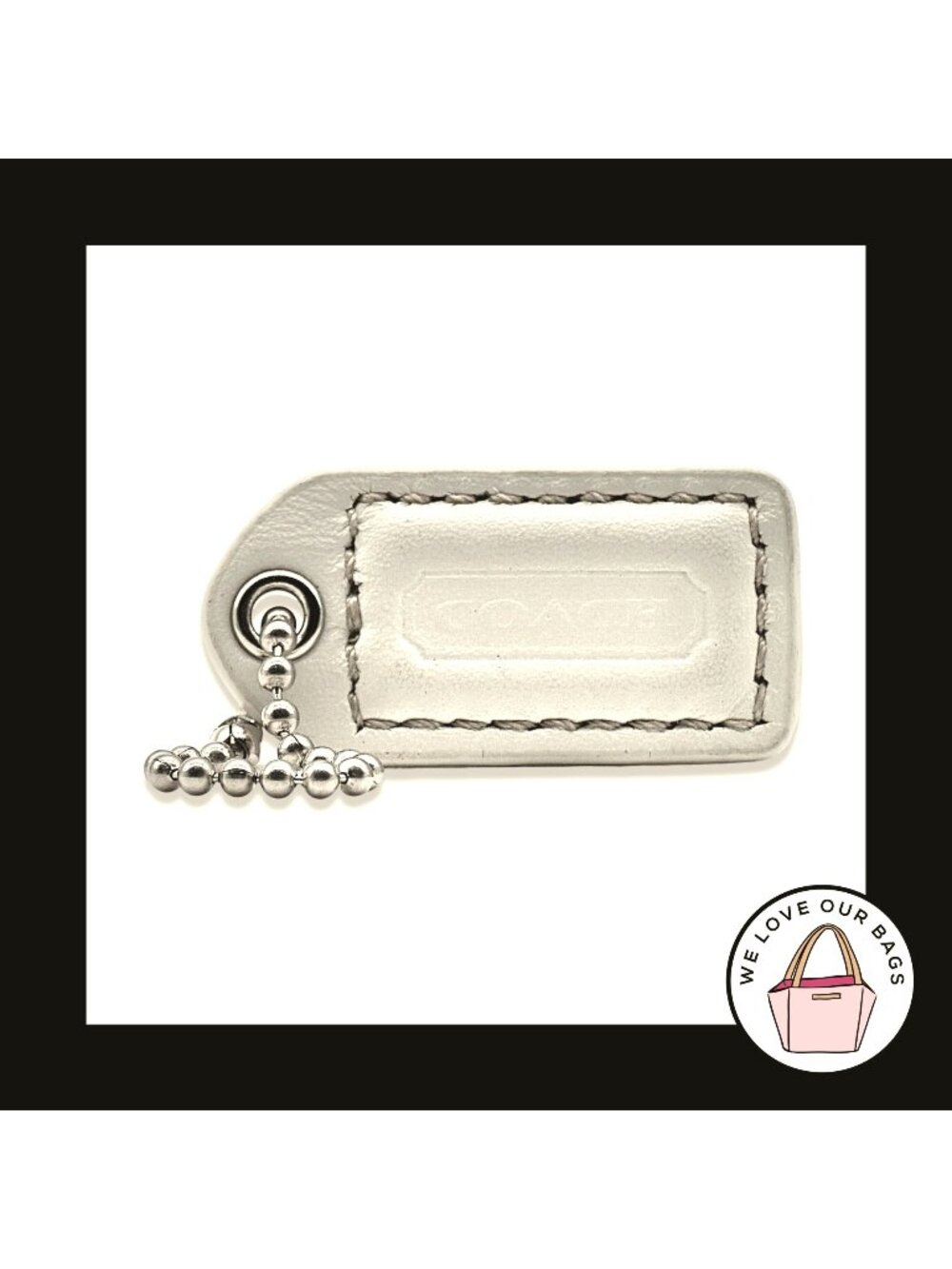 1.5" Small VINTAGE COACH White Leather Nickel Fob Bag Charm Keychain Hang Tag